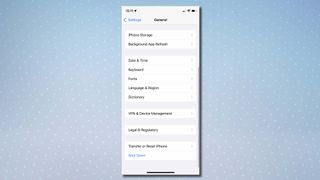 A screenshot of the settings menu on iPhone with "keyboard" being selected