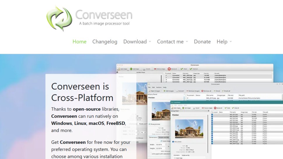 Converseen website screenshot (March 2026).