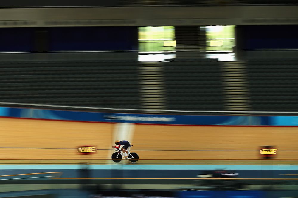 Bradley Wiggins of Great Britain trains at the Lee Valley Velopark ahead of his UCI Hour Record attempt on June 7.