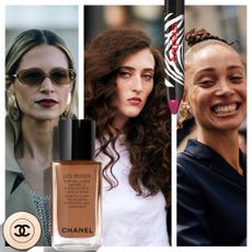 collage of chic french women with chanel foundation and sisley paris lipstick
