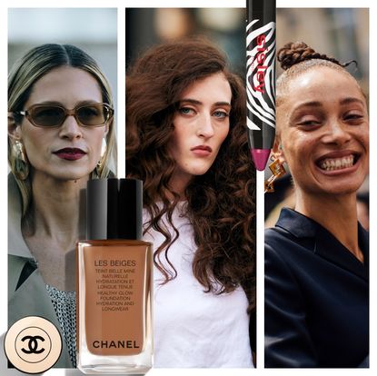 collage of chic french women with chanel foundation and sisley paris lipstick