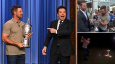 Bryson DeChambeau on the Tonight Show with Jimmy Fallon and with Eric Trump and the US Open trophy