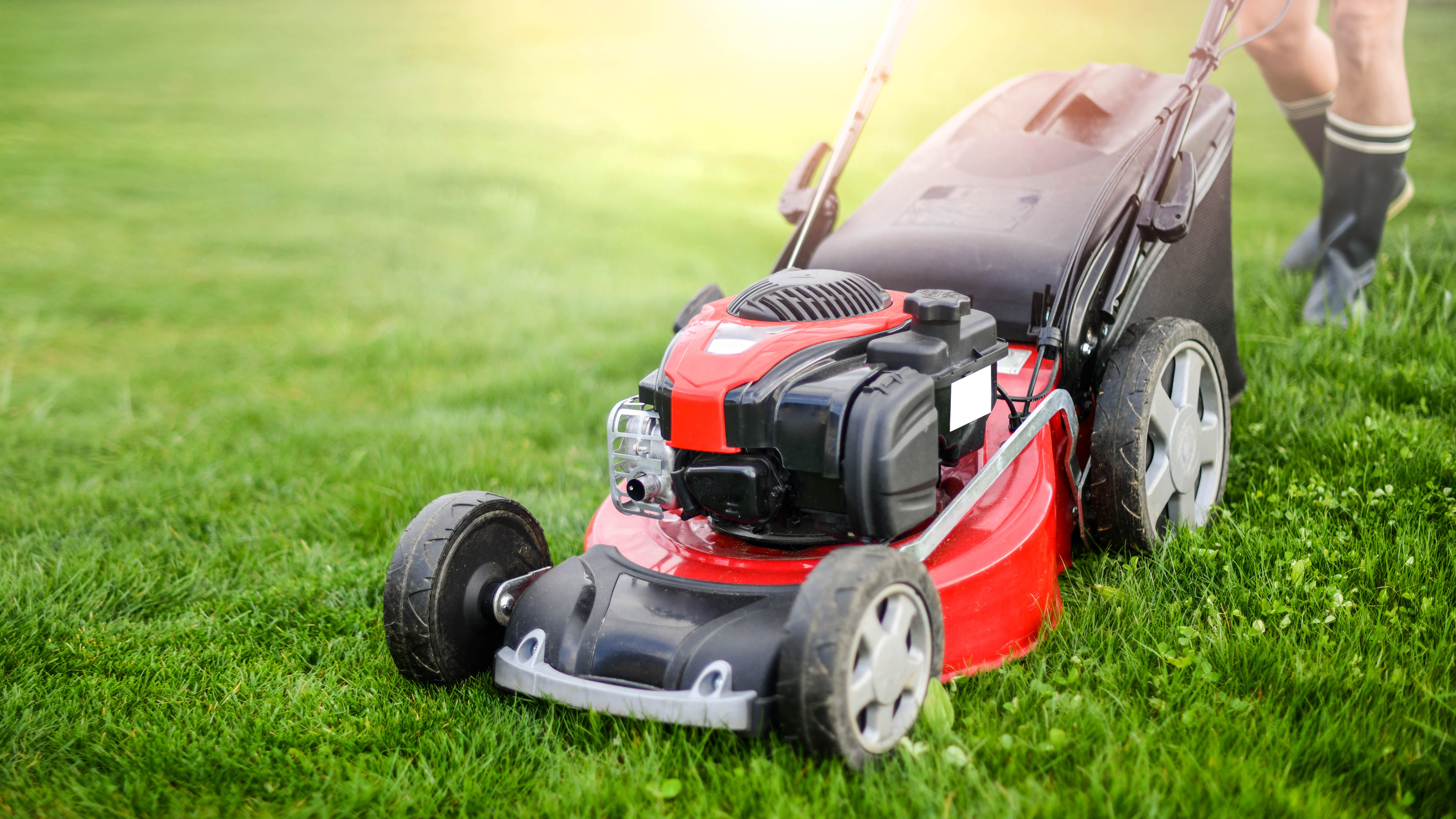 Mowing grass with a lawn mower