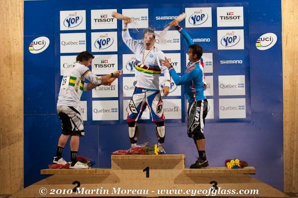 Four cross elite men's podium: Jared Graves (Australia), Tomas Slavik (Czech Republic), Michal Prokop (Czech Republic)