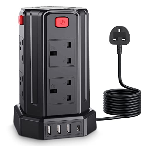 Tower Extension Lead, [13a 3250w] Surge Protector Extension Lead,8 Ac Outlets & 4 Usb Ports Multi Plug Socket Power Strip With 3m Extension Cable for Home, Office: Amazon.co.uk: Electronics & Photo