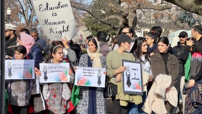 Demonstrators in front of the White House protesting against the Taliban’s decision to ban women from higher education