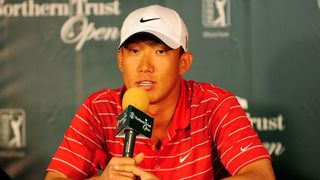Anthony Kim talks to the press before the 2010 Northern Trust Open