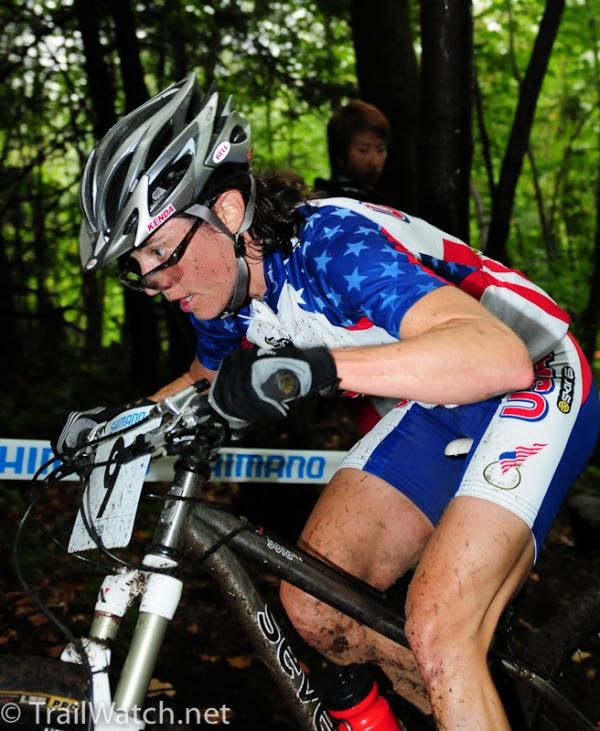 Mary McConneloug (USA) loves to ride courses that are muddy and technical