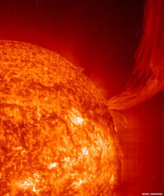 The Sun’s atmosphere can fling out streams of high-energy particles called solar flares. The charged particles can disrupt communication & satellite technology. Solar flares can release untold amounts of energy.
