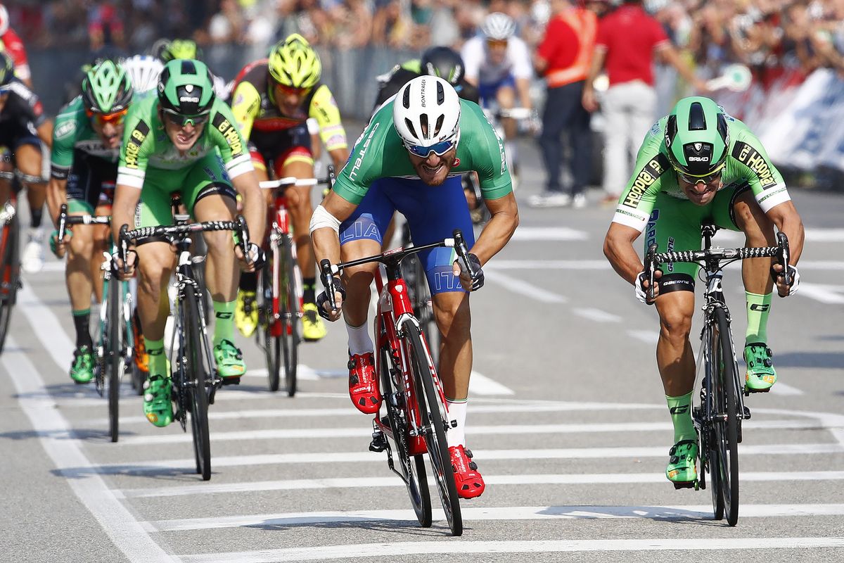 Giacomo Nizzolo (Trek-Segafredo) en route to winning the Coppa Bernocchi
