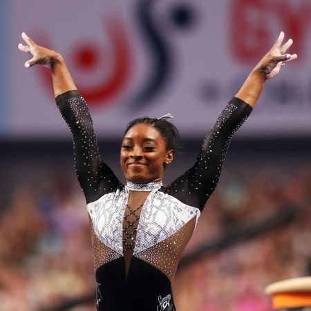 fort worth, texas june 06 simone biles reacts after compteting on the vault during the senior womens competition of the us gymnastics championships at dickies arena on june 06, 2021 in fort worth, texas photo by jamie squiregetty images