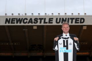 We Are Newcastle United: Manager Eddie Howe posing with the new team kit