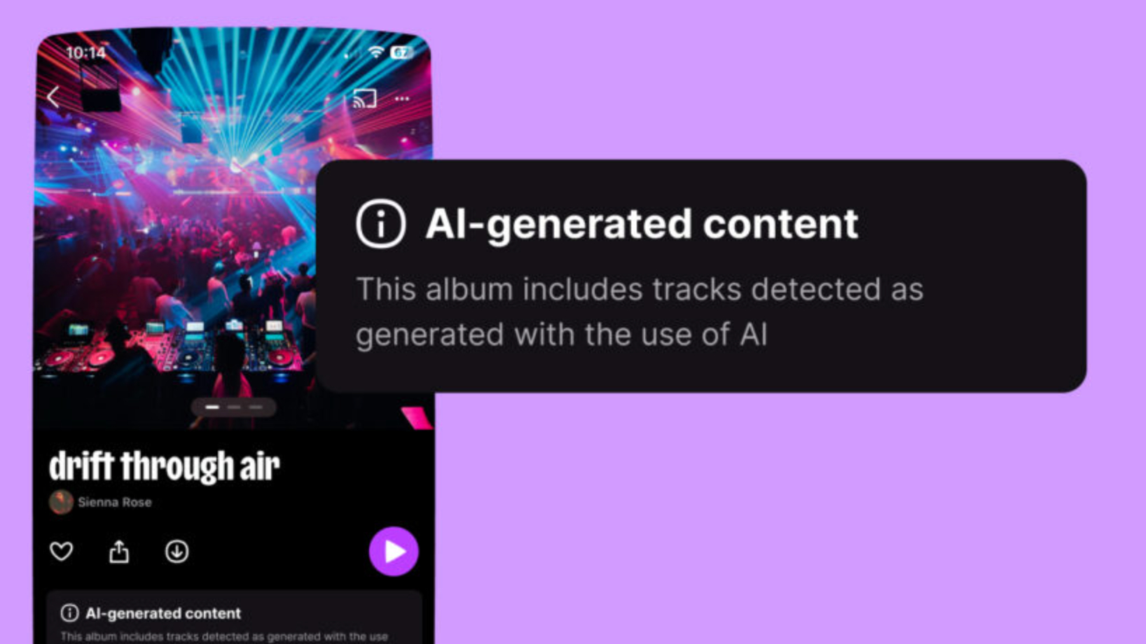 A message on Deezer about AI-generated content