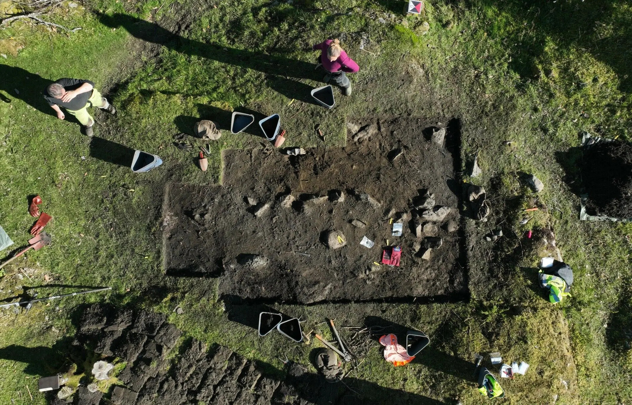 Birds eye view of excavation site.