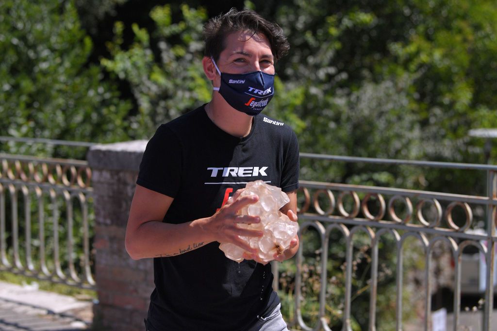 SIENA ITALY AUGUST 01 Start Giorgia Bronzini of Italy 2nd Sports director of Team TrekSegafredo Women Ice during the Eroica 6th Strade Bianche 2020 Women Elite a 136km race from Siena to Siena Piazza del Campo StradeBianche on August 01 2020 in Siena Italy Photo by Luc ClaessenGetty Images