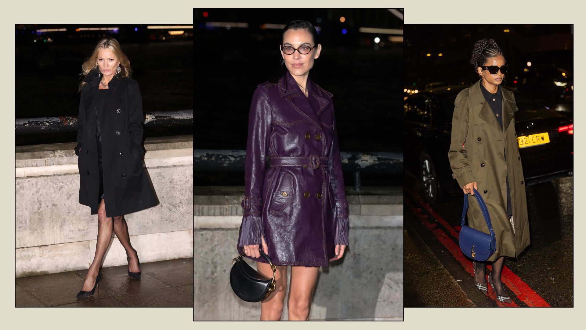 A collage of the Burberry trench coat.