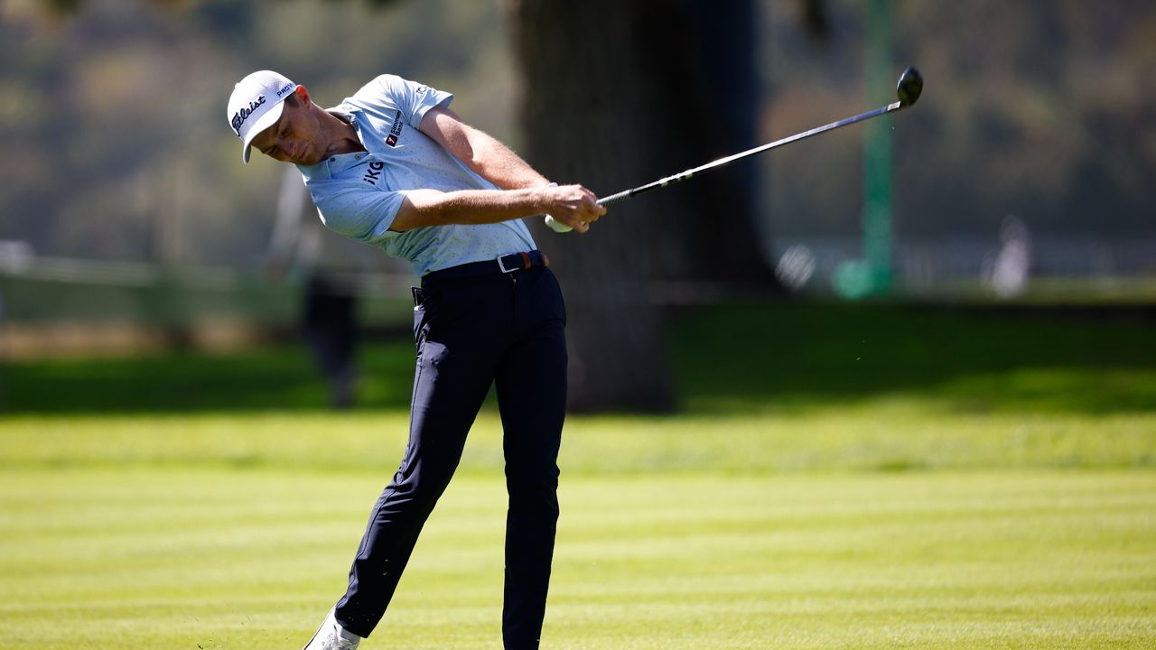 Will Zalatoris of the United States plays a shot on the 11th hole during the first round of The Genesis Invitational at Riviera Country Club