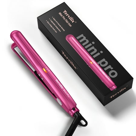 Terviiix 1/2" Mini Tourmaline Ceramic Flat Iron Hair Straightener With Adjustable Heating, Pink