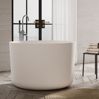 1050mm Freestanding Japanese Soaking Tub Matte White Round Stone Resin Tub