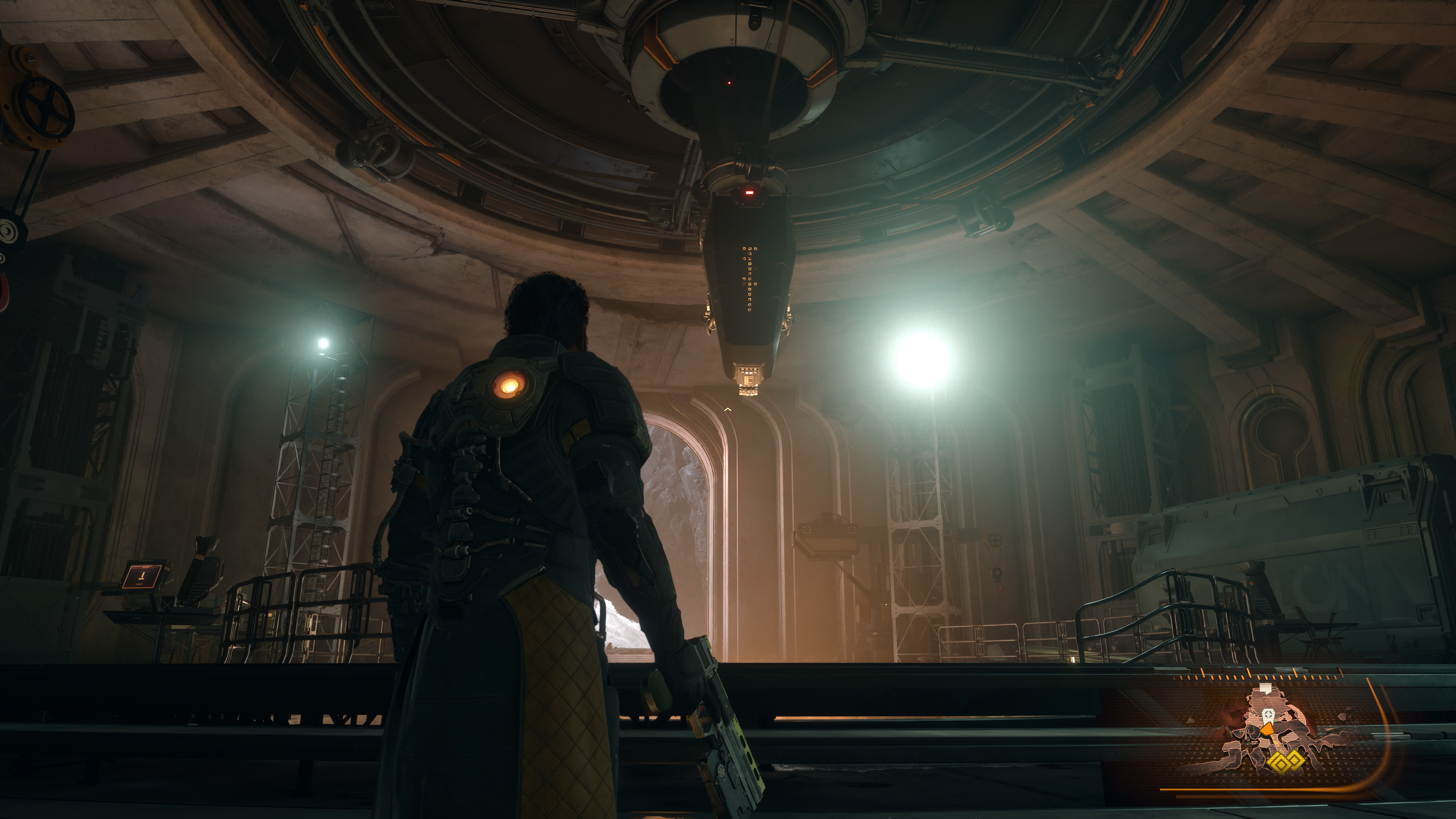 Arjun talks to Primary in the Passage, a sentient AI that houses upgrades and teleportation tech.
