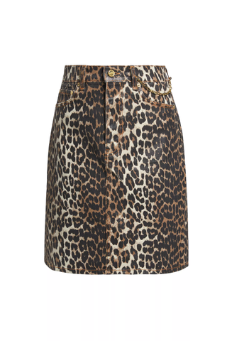 Ganni Foil Animal Print Denim Midi-Skirt