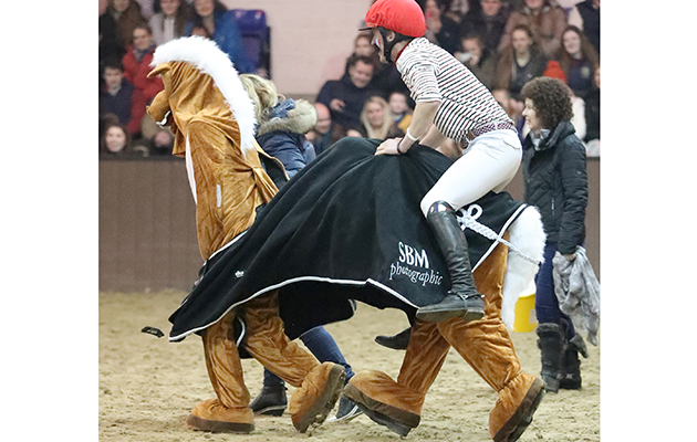 … This equine competitor (aka Phillip Miller and Ben Diamond) gets into the swing of things with Dan Delart on board