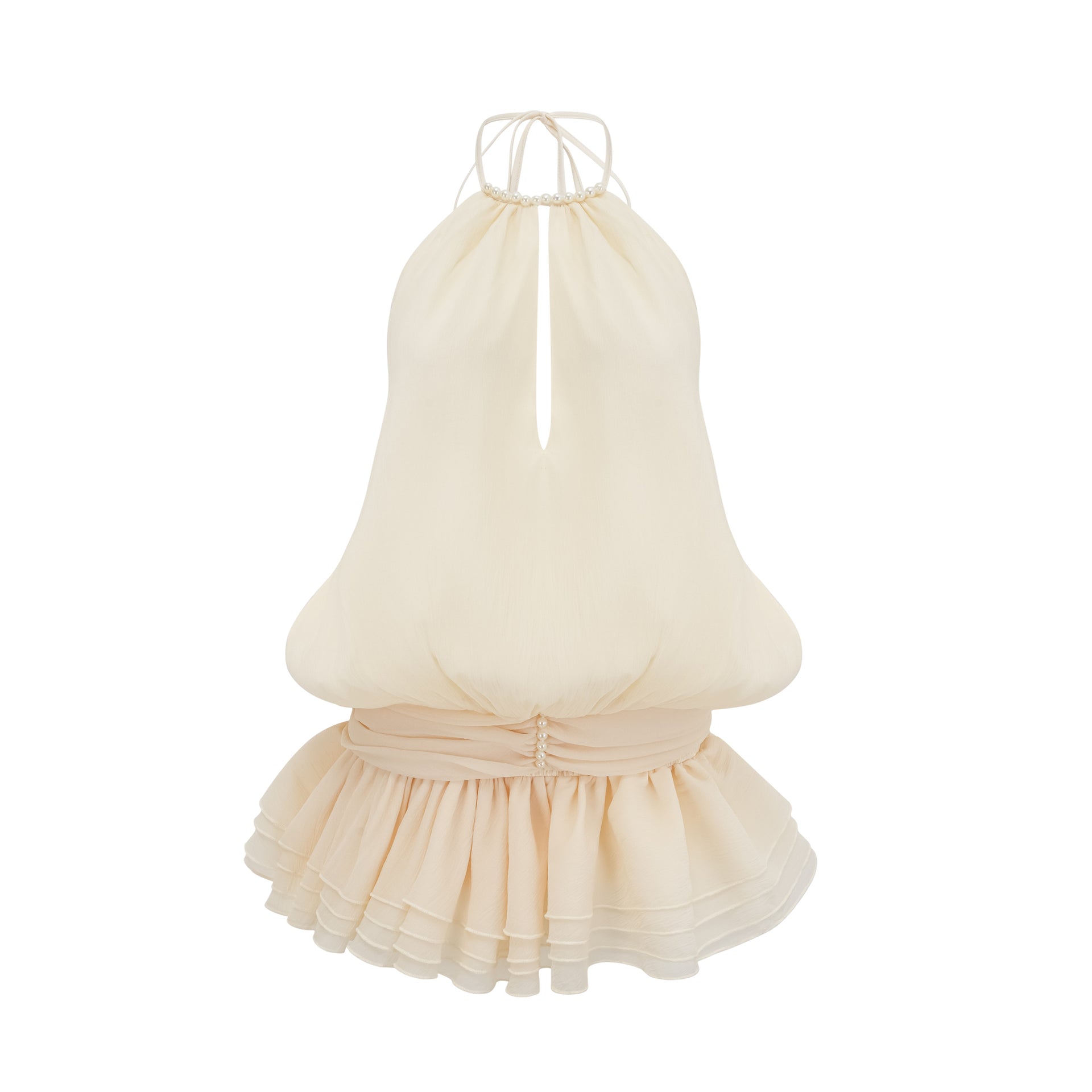 Bérénice White Halterneck Faux-Pearl Mini Dress - S / White