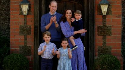 The Duke and Duchess of Cambridge outside their home in Norfolk with Prince George, Princess Charlotte and Prince Louis 