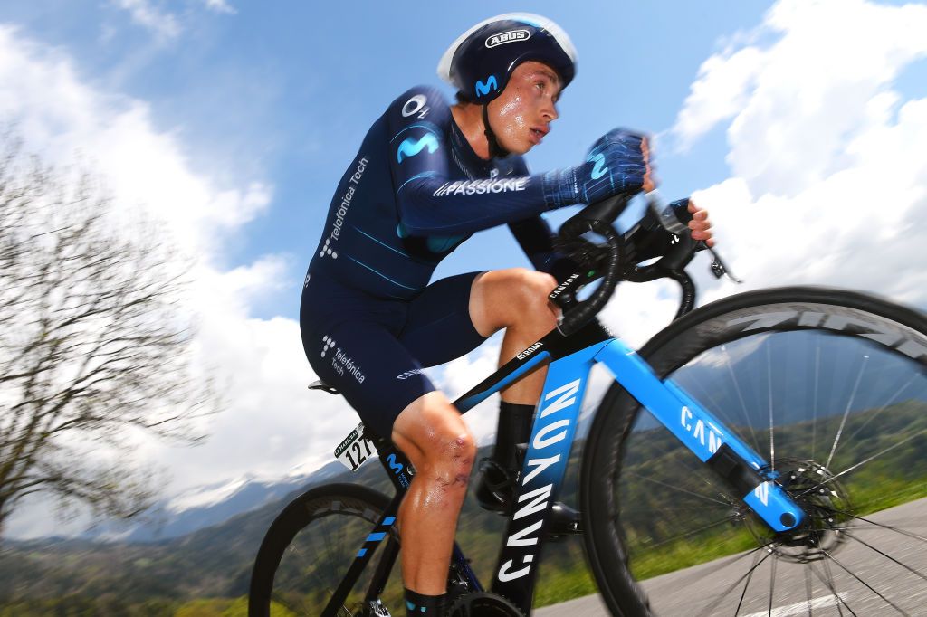 VILLARSSUROLLON SWITZERLAND MAY 01 Einer Augusto Rubio Reyes of Colombia and Movistar Team sprints during the 75th Tour De Romandie 2022 Stage 5 a 1584km Individual Time Trial stage from Aigle to VillarssurOllon 1256m ITT TDR2022 on May 01 2022 in VillarssurOllon Switzerland Photo by Dario BelingheriGetty Images