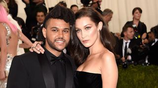 The Weeknd and Bella Hadid attends "Manus x Machina: Fashion In An Age Of Technology" Costume Institute Gala at Metropolitan Museum of Art on May 2, 2016 in New York City.