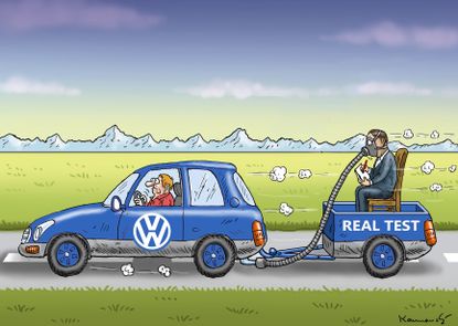 Editorial cartoon World Volkswagen Test