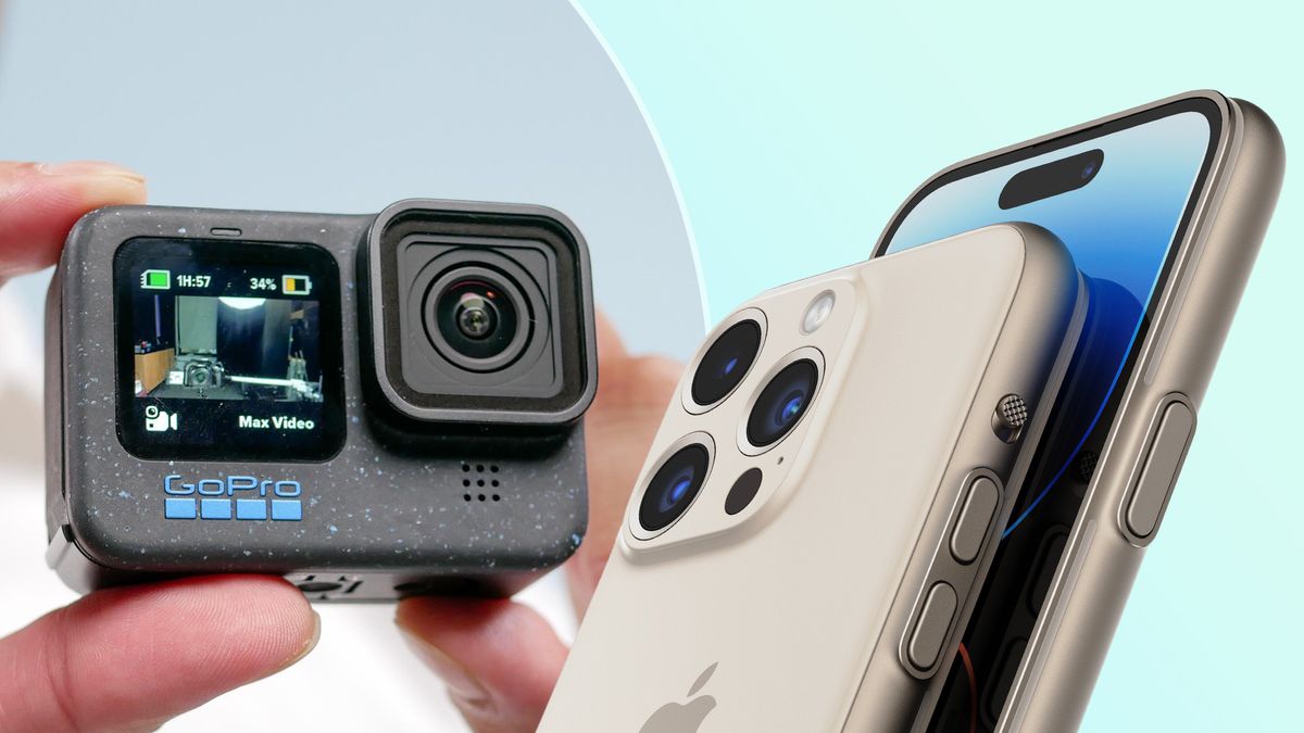 GoPro Hero 12 Black with iPhone 16 Pro render.