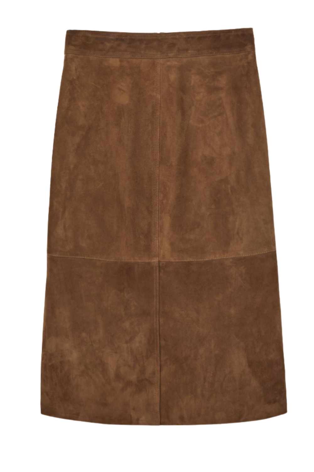 Suede Straight-Fit Midi Skirt in Tan Brown