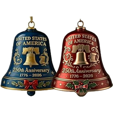 2pcs 250 Anniversary Usa Ornaments 3d Metal Usa 250th Anniversary Bell Ornament for Christmas Tree 250th Anniversary