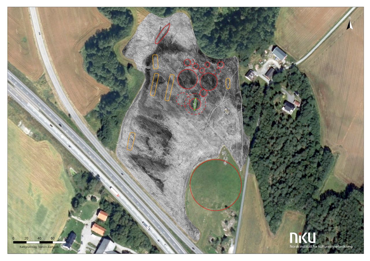 An overview of the site. Gjellestad also has the 1,500-year-old mound burial of a Viking king who, according to a local story, was named Jell.