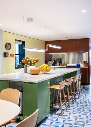 Red, blue, yellow and green modern kitchen
