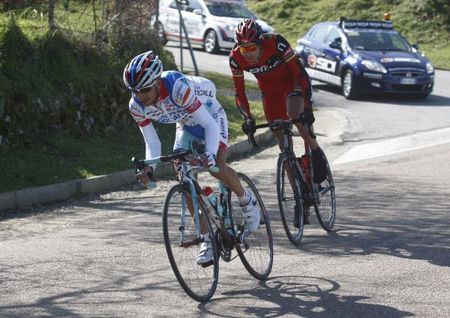 Antonio Santoro (Androni Giocattoli) leads Alessandro Ballan (BMC).