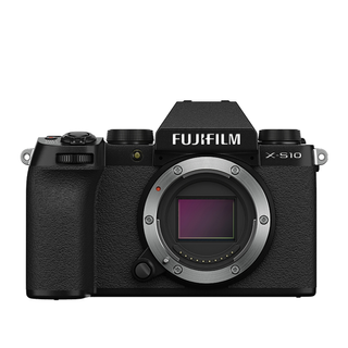 Fujifilm X-S10 mirrorless camera on a white background