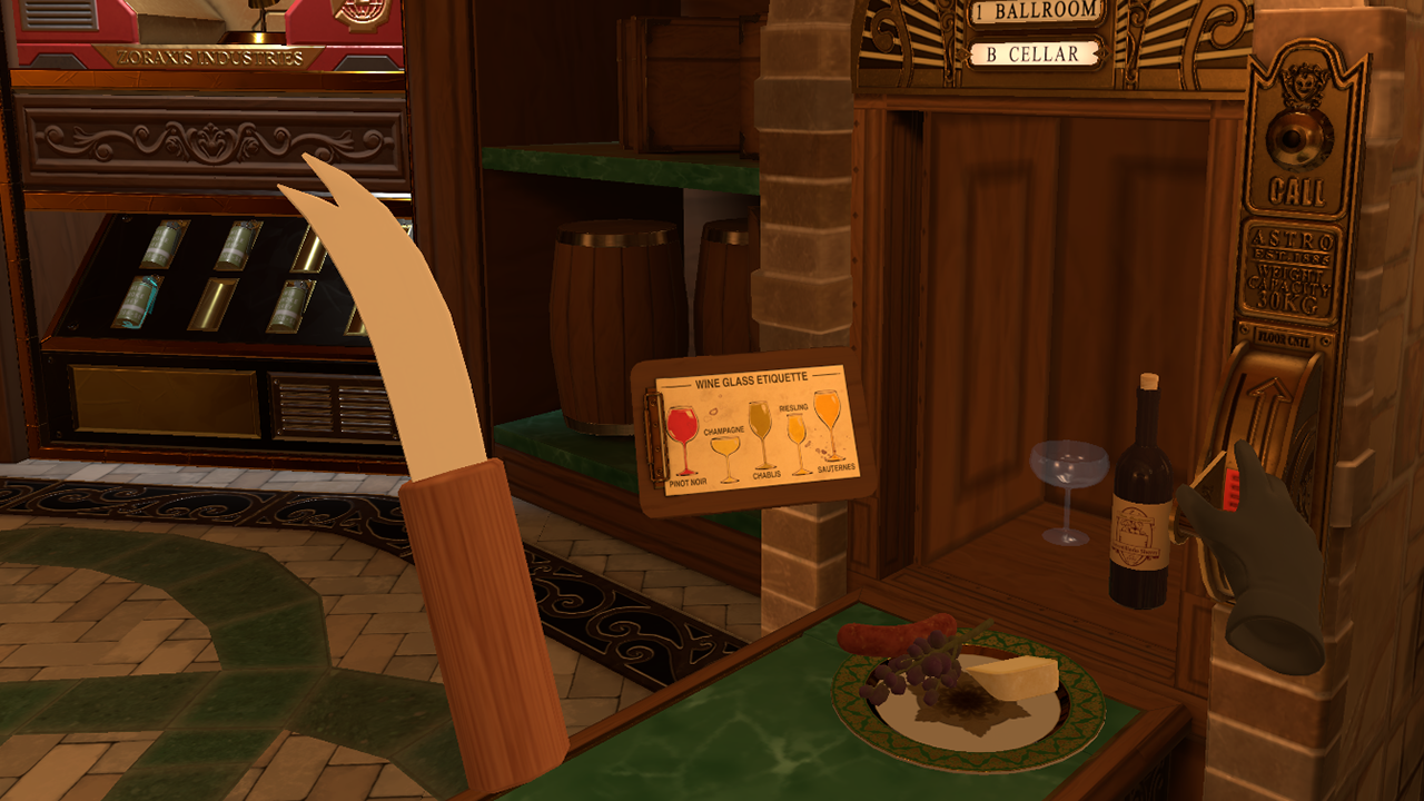 A player holds a cheese knife and a wine glass list to work out if they are using the right glass for their drink selection