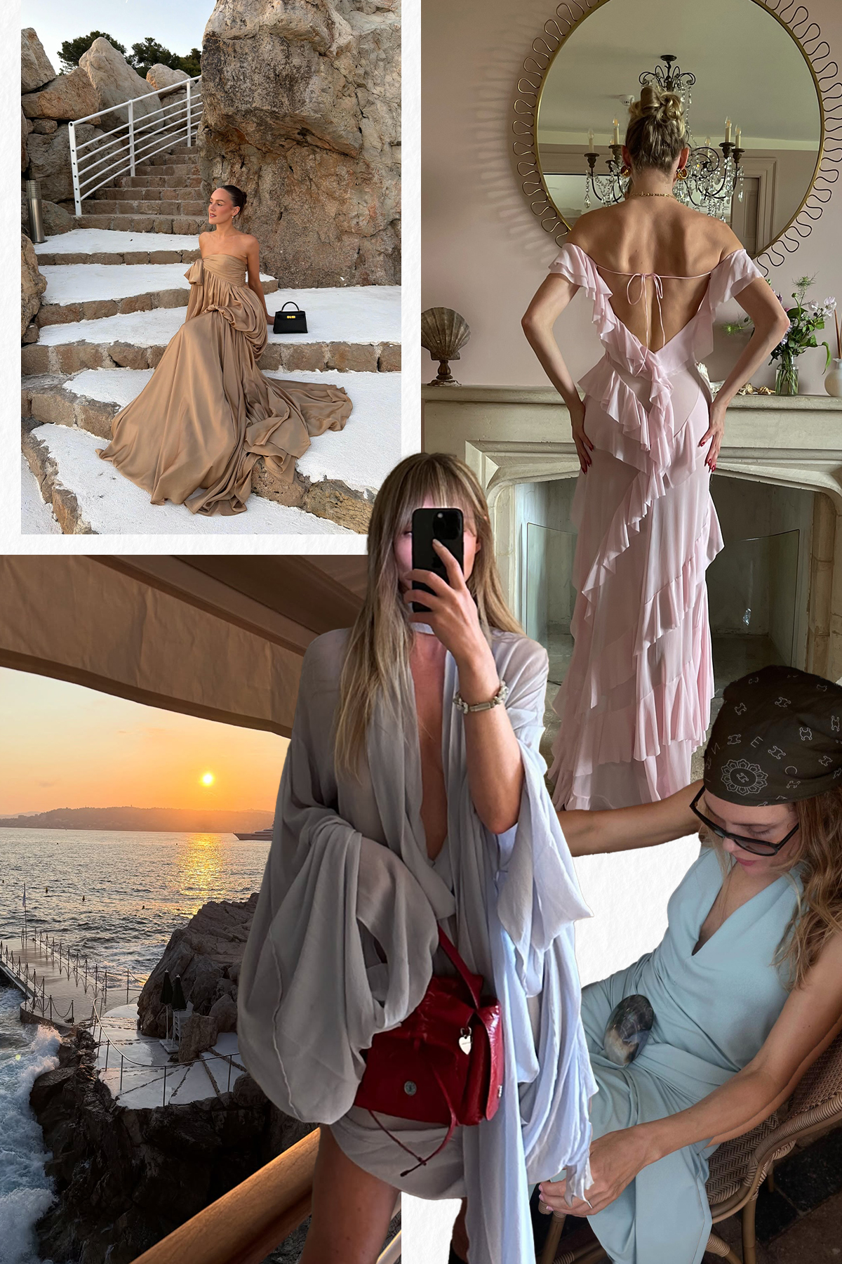 A collage of the best summer wedding guest dresses for beach weddings.