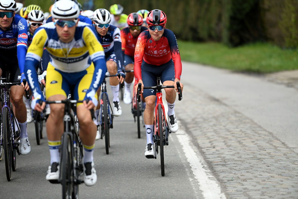 WAREGEM BELGIUM MARCH 29 Thomas Pidcock of The United Kingdom and Team INEOS Grenadiers competes during the 77th Dwars Door Vlaanderen 2023 Mens Elite a 1837km one day race from Roeselare to Waregem DDV23 on March 29 2023 in Waregem Belgium Photo by Tim de WaeleGetty Images