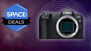 The Canon EOS R8 on a Space.com deals banner