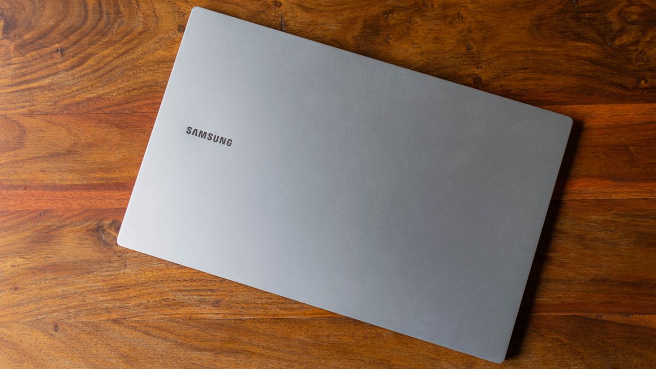 A birds-eye-view of the Samsung Galaxy Book Pro on a table