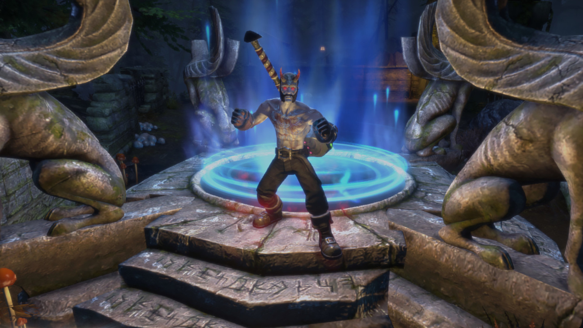 A demon coming out of a blue portal during the RPG, Fable Anniversary.