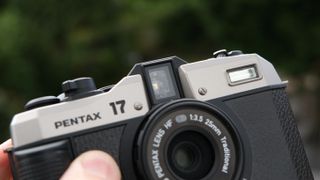 Close up of the viewfinder on the Pentax 17 film camera