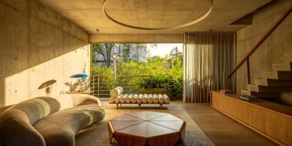 a condesa house living space looking out to greenery in mexico city 