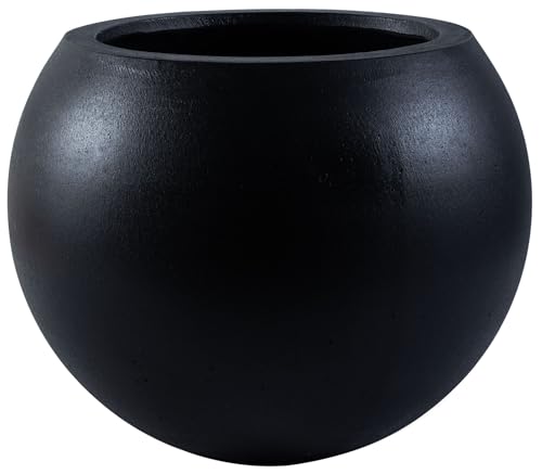 Safavieh Outdoor - Kenslia Large Sphere Planter Pot - Black Ficonstone Concrete - Decorative Outdoor Flower Pot for Patio, Porch &amp;amp; Garden, 19.6" W X 19.6" D X 15.7" H (pat1519a)