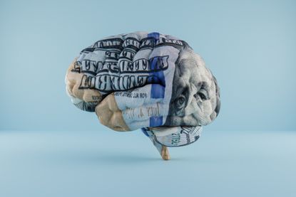 Dollar print on a brain - mental health and money concept