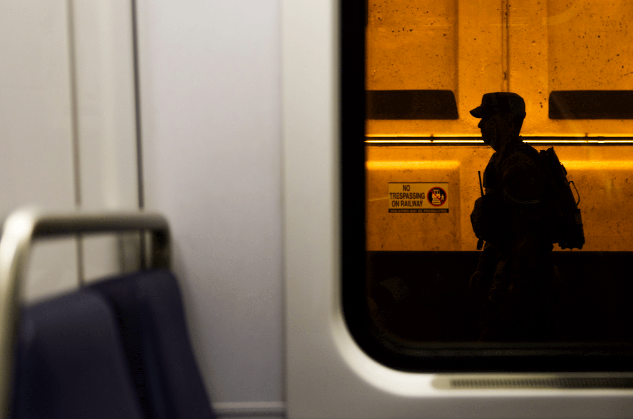 Image of a National Guard member patrolling the DC metro.