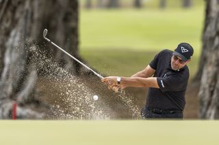 Phil Mickelson plays a bunker shot during LIV Golf Hong Kong 2025